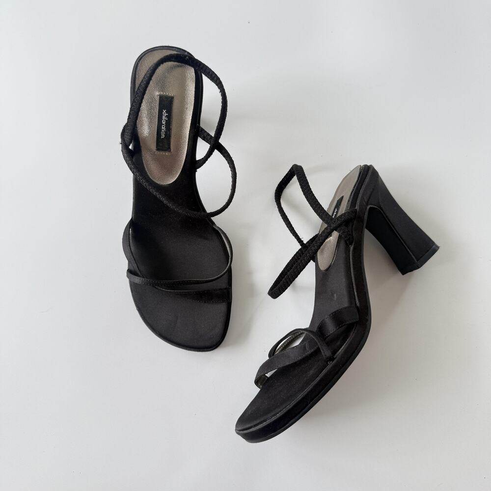 Xhilaration Sandals Womens Size 6.5 Black Strappy Block Heel Slip On Party